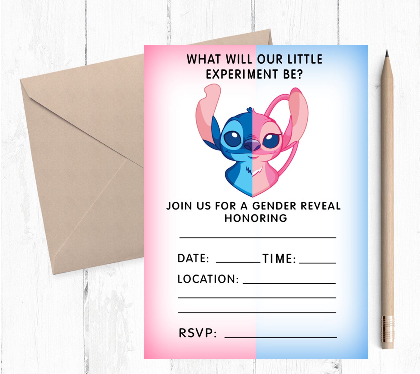 Stitch and Angel Gender Reveal Invitations Stitch and Angel Etsy