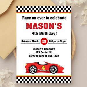 Red Race Car Birthday Invitation