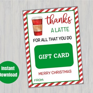 Thanks A Latte Gift Card Holder, Coffee Gift Card, Christmas Gift Card Holder, Christmas Thanks a Latte Gift Card