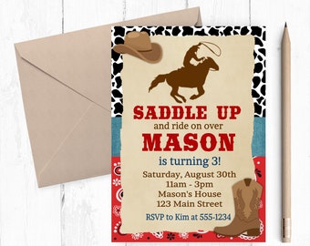 Cowboy Birthday Invitation, Western Party,  Rodeo Party, Wild West Party, Cowboy Party