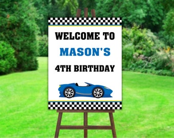 Race Car Welcome Sign, Race Car Poster, Race Car Party, Race Car Birthday, Blue Race Car