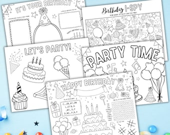Birthday Coloring Placemats: Party Activity Sheets