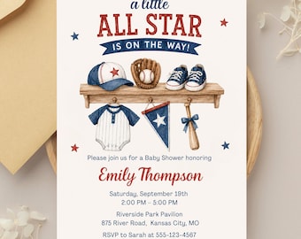 Baseball Baby Shower Invitation, All Star Baby Shower Invite, Sports Baby Shower, Boy Baby Shower Invitation