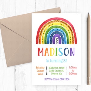 Rainbow Invitation, Rainbow Party, Rainbow Birthday, Rainbow Invites