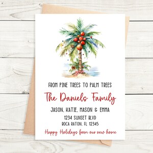 Aankondigingskaart kerstpalm nieuw adres, vrolijk kerstfeest vanuit ons nieuwe huis, nieuwe adreskaart, bewegende aankondiging