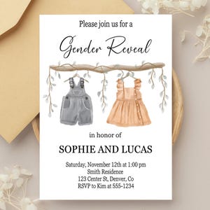 Boho Clothesline Gender Reveal Invitation