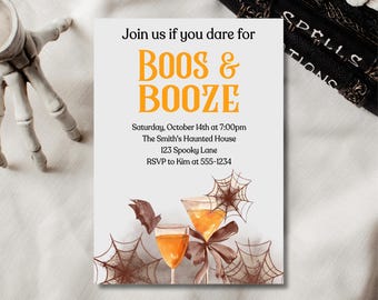 Boos and Booze Invitation, Adult Halloween Party Invitations, Halloween Cocktail Party, Cocktail Invitations