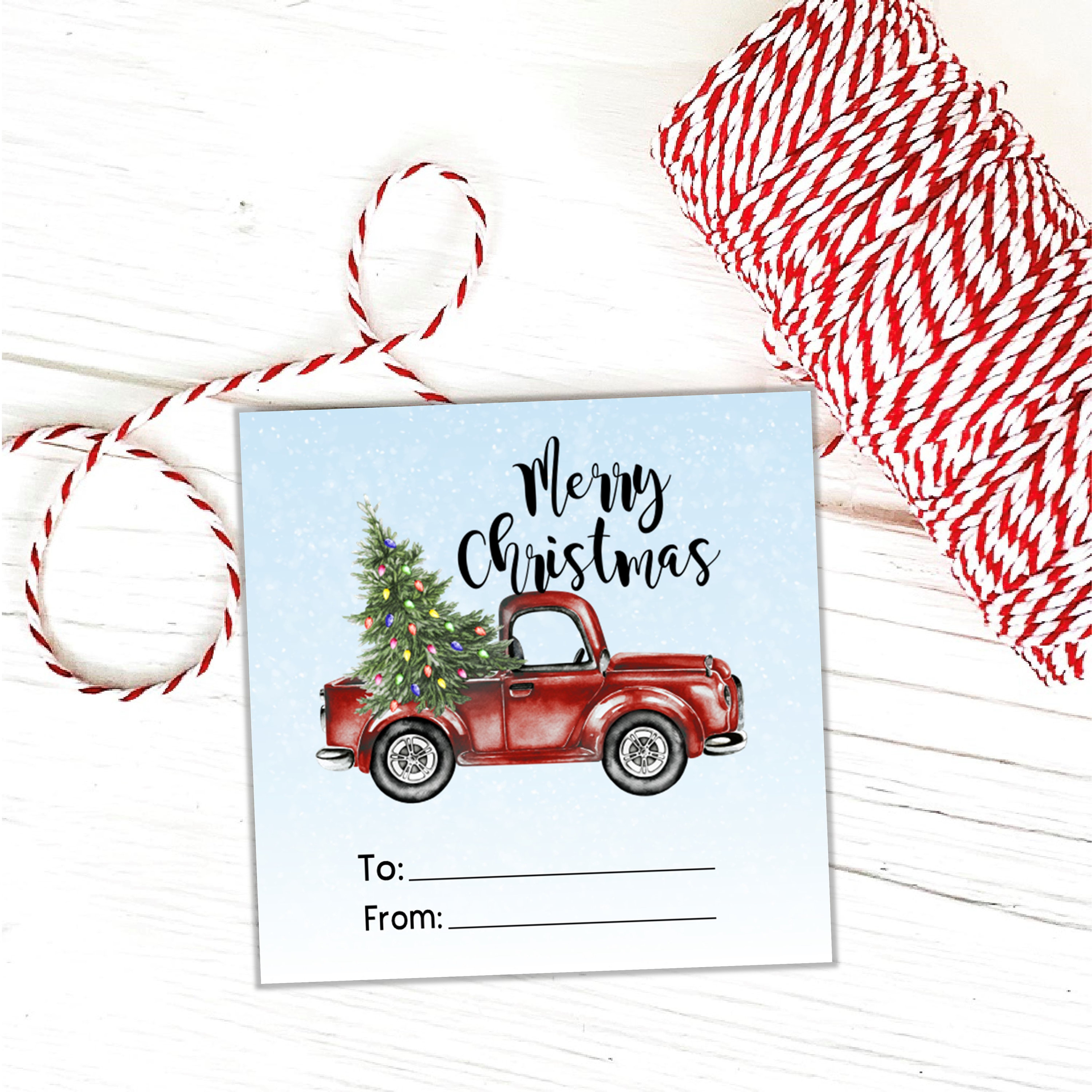 red christmas truck tags, weihnachtsanhänger