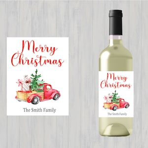 Kerstwijnetiket, wijnetiketten, kerstcadeau, kerstcadeau, kerstwijnetiket, rode vrachtwagen, kerstcadeau