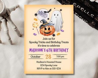 Halloween Birthday Invitation: Spooky Ghost, Pumpkin Design