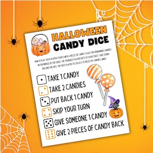 Jogo de dados de doces de Halloween, jogos de festa de Halloween para crianças, jogos infantis, jogo de sala de aula, atividade de Halloween, jogo de Halloween para crianças