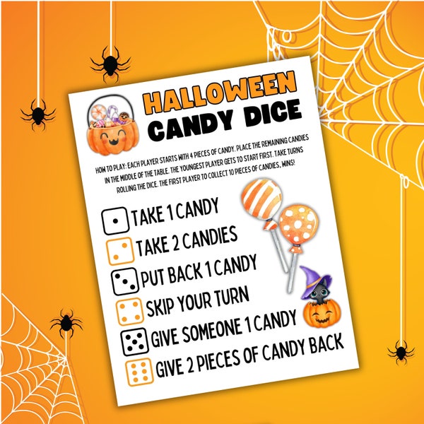Halloween Candy Dice Game, Halloween Party Games for Kids, Kids Games, Classroom Game, Halloween Activity, Halloween Kids Game