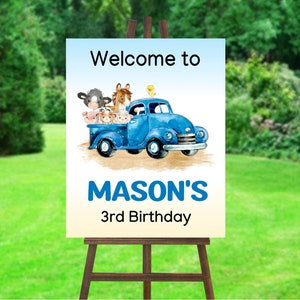 Blue Truck Farm Animals Birthday Sign