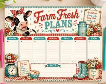 Farm Fresh Plans Weekly Planner, Cute Cow Planner, Farmhouse Weekly Schedule, Country Farm Planner, Instant Digital Download