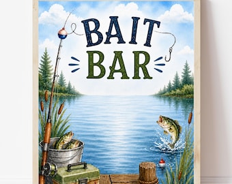 Bait Bar Sign, Fishing Birthday Party Sign, Fishing Party Decor
