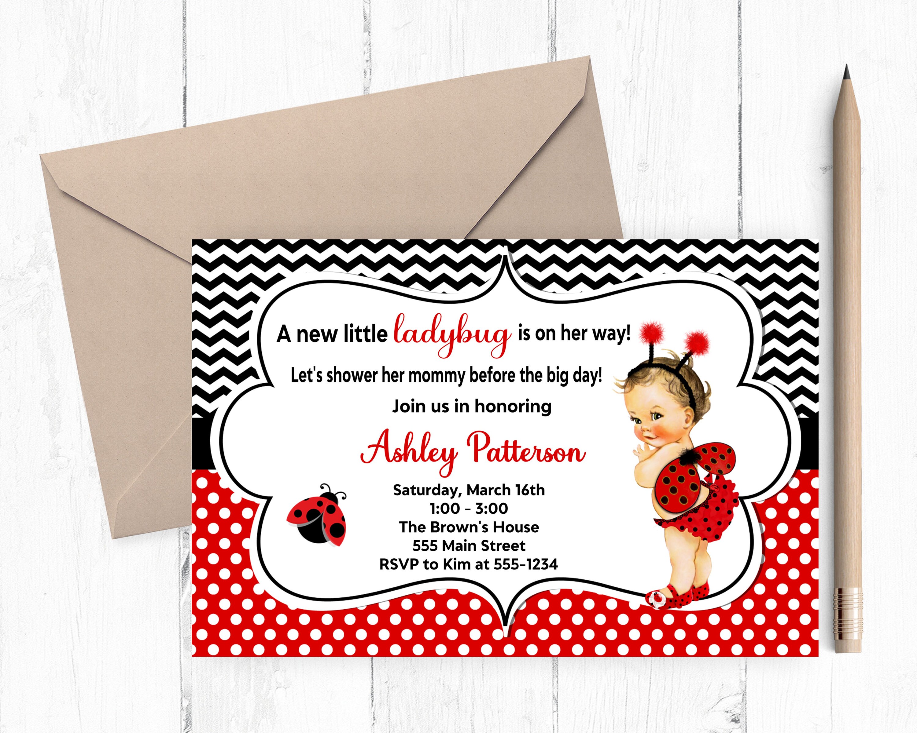 Ladybug Baby Shower Invitation - Etsy, image size:3000x2400