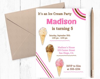 Ice Cream Birthday Invitation, Ice Cream Birthday Party, Ice Cream Birthday