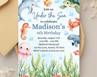 Under The Sea Birthday Invitation: Ocean Animals Party Invite