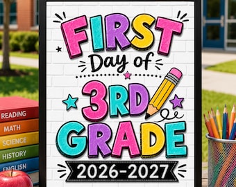 First Day of 3rd Grade Sign, First Day of School Printable, Back to School Sign, School Sign, Instant Download