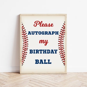 Please Autograph My Birthday Ball, Baseball Birthday, Baseball Party, Baseball Party Sign, Table Sign