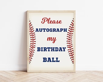 Please Autograph My Birthday Ball, Baseball Birthday, Baseball Party, Baseball Party Sign, Table Sign