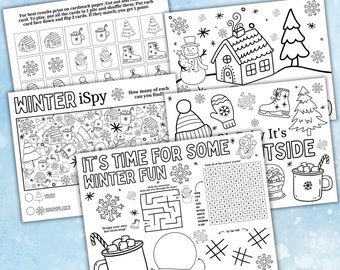Winter Activity Placemats: Coloring Pages, Activity Sheets