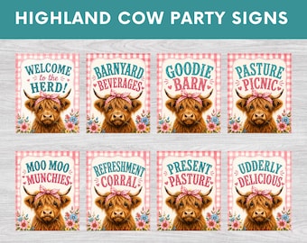 Highland Cow Party Sign Bundle, Highland Cow Party, Printable Highland Cow Party Signs, Goodie Barn, Moo Moo Munchies, Instant Download