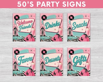 50's Party Signs,  50's Birthday,  50s Retro Party, Retro Diner Party,  Instant Download