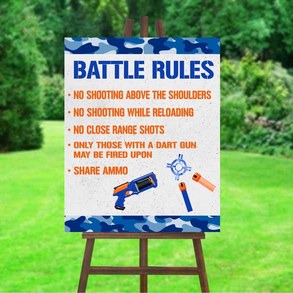 Dart Gun Battle Rules Sign, Dart Gun Party, Dart Gun Birthday, Dart Gun Poster, Battle Rules