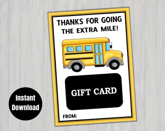 Bus Driver Gift Card Holder,  Gift Card Holder, Gift Card Printable, Bus Driver Gift, Extra Mile