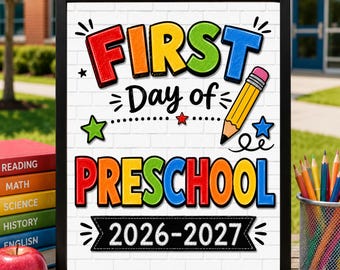 First Day of Preschool Sign, First Day of School Printable, Back to School Sign, School Sign, Primary Colors, Instant Download