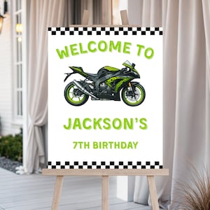 Motorcycle Welcome Sign, Motorcycle Poster, Motorcycle Party, Motorcycle Birthday,  Green Motorcycle