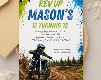 Dirt Bike Birthday Invite, Motocross Party Invitation, Motocross Birthday Invitation