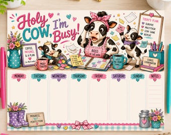 Cow Weekly Planner, Holy Cow I'm Busy Planner, Funny Weekly Schedule, Cute Cow Planner, Farmhouse Planner, Instant Download