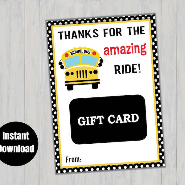 Bus Driver Gift Card Holder,  Gift Card Holder, Gift Card Printable, Bus Driver Gift, Thanks for the Amazing Ride