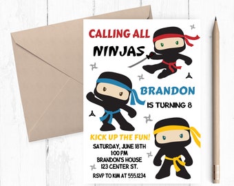 Ninja Party Invitation, Ninja Party, Ninja Birthday Party, Ninja Invitation, Ninja Invite, Ninja Birthday Invitation