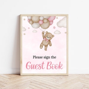 Bear Balloon Baby Shower Guest Book Sign