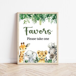 Jungle Baby Shower Favor Sign: Safari Animals