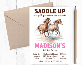 Horse Birthday Invitation, Horse Party Invitation, Saddle Up Birthday, Cowgirl Party, Horse Party Invite