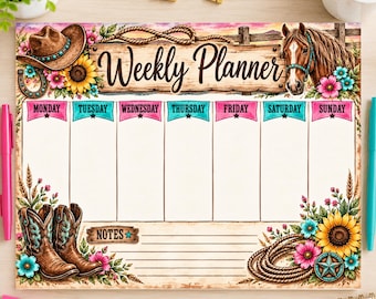 Western Weekly Planner Printable, Cowgirl Planner, Horse Weekly Schedule, Country Western Planner, Rustic Desk Planner, Instant Download