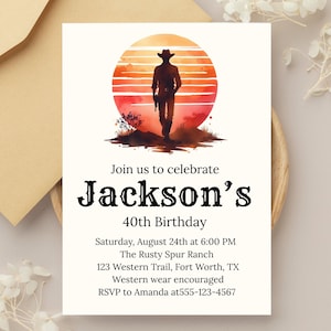Cowboy Birthday Invitation, Rustic Rodeo Invitation, Cowboy Invitation, Adult Birthday Party Invite, Western Birthday Invitation
