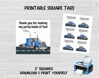 Semi Truck Favor Tags, Semi Truck Birthday, Semi Truck Party, Semi Truck Tags, Blue Semi Truck