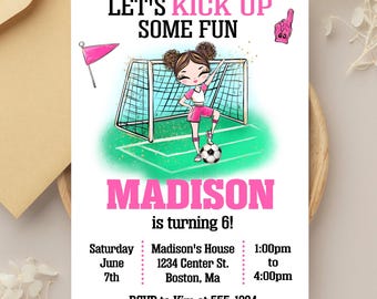 Girl Soccer Birthday Invitation: Customizable Party Invites