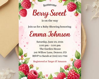Berry Sweet Birthday Invitation, Raspberry Birthday Party Invite, Berry First Birthday Invite, Sweet One Party