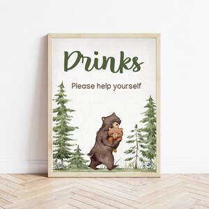 Mama Bear Baby Shower, Woodland Baby Shower, Forest Baby Shower, Bear Cub Baby Shower, Drinks Sign