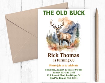 Old Buck Birthday Invitations, Deer Birthday Invitation, Deer Party, Deer Birthday, The Old Buck, Any Age