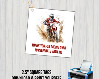 Tag per bomboniere di compleanno a tema Dirt Bike: festa di motocross