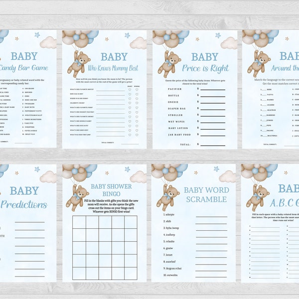 Bear Balloon Baby Shower Games , We Can Bearly Wait Baby Shower Game Pack, Bear Baby Shower, Boy Boho Bear Baby Shower Games