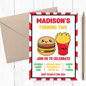 Cheeseburger Birthday Invitation, Hamburger Birthday Invitation, Burger and Fries Themed Party