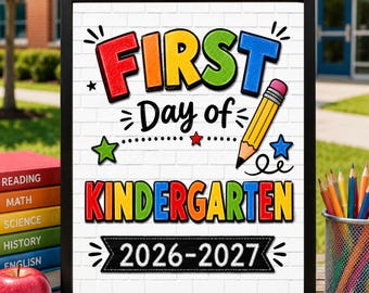 First Day of Kindergarten Sign, First Day of School Printable, Back to School Sign, School Sign, Primary Colors, Instant Download